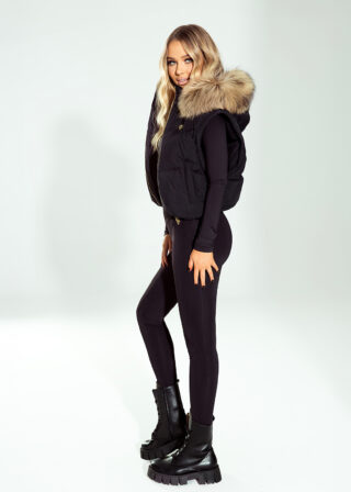 Alternative view of Czarna kurtka Mia z naturalnym obszyciem
