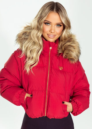 Czerwona kurtka Mia ze sztucznym obszyciem