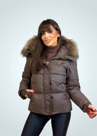 Alternative view of Brązowa kurtka Tarissa z naturalnym obszyciem z jenota