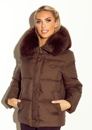 Brązowa kurtka Tarissa z naturalnym obszyciem z lisa