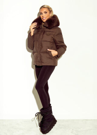 Alternative view of Brązowa kurtka Tarissa z naturalnym obszyciem z lisa
