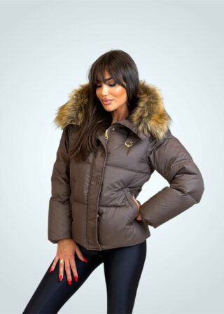 Alternative view of Brązowa kurtka Tarissa ze sztucznym obszyciem