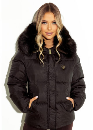 Czarna kurtka Tarissa z dużym sztucznym obszyciem