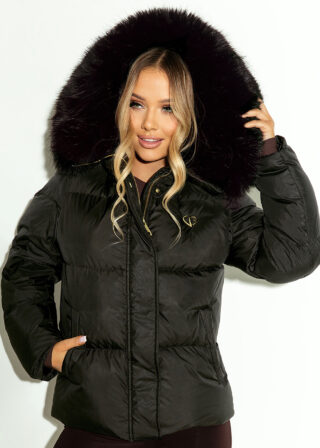 Alternative view of Czarna kurtka Tarissa z dużym sztucznym obszyciem