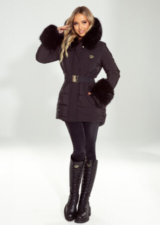 Czarny płaszcz Aaliyah ze sztucznym obszyciem