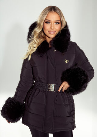 Alternative view of Czarny płaszcz Aaliyah ze sztucznym obszyciem