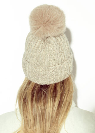 Alternative view of Beżowa czapka Meggie z pomponem z lisa