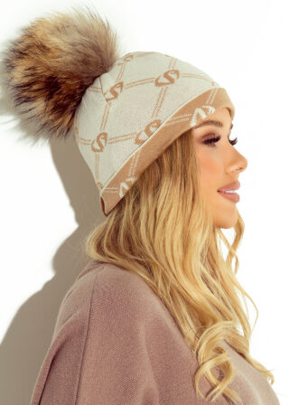 Alternative view of Beżowa logowana czapka LoveYa z pomponem z jenota