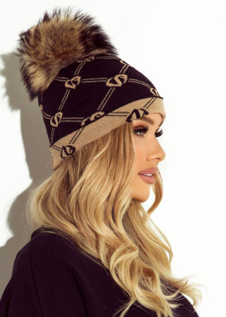 Alternative view of Czarna logowana czapka LoveYa z pomponem z jenota